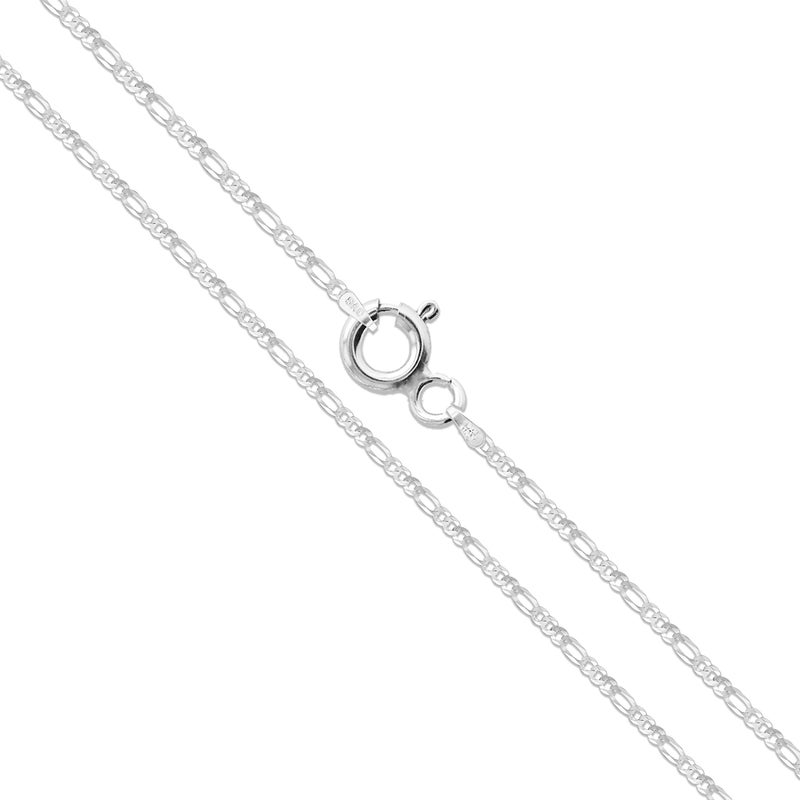 Sac Silver Sterling Silver Diamond-Cut Figaro Link Chain 1.4mm Solid 925 Italy Necklace 20" - Image 1